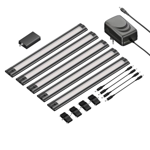 ledscom.de Smarte LED Unterbau-Leuchte SIRIS schwarz matt, WLAN-Controller flach, Smart-Home, Alexa-fähig je 30cm, je 368lm, warmweiß, 5er Set von ledscom.de