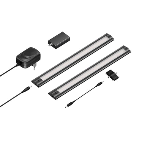 ledscom.de Smarte LED Unterbau-Leuchte SIRIS schwarz matt, WLAN-Controller flach, Smart-Home, Alexa-fähig, je 30cm, je 370lm, weiß, 2er Set von ledscom.de