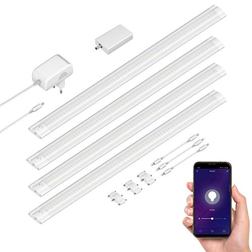 ledscom.de Smarte LED Unterbau-Leuchte SIRIS weiß matt, WLAN-Controller, flach, Smart-Home, Alexa-fähig je 50cm, je 531lm, warmweiß, 4er Set von ledscom.de