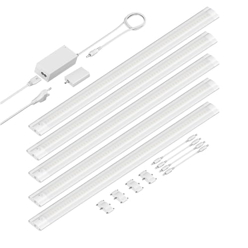 ledscom.de Smarte LED Unterbau-Leuchte SIRIS weiß matt, WLAN-Controller, flach, Smart-Home, Alexa-fähig, je 50cm, je 531lm, warmweiß, 5er Set von ledscom.de