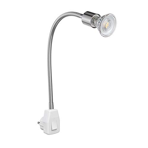 ledscom.de Steckdosenlampe LESCH Leselampe Schwanenhals, Schalter, Chrom inkl. GU10 LED Lampe PAR5,3W 504lm 50° weiß von ledscom.de