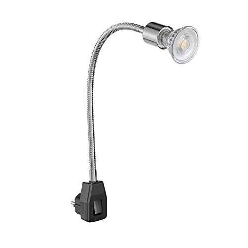 ledscom.de Steckdosenlampe LESCH Leselampe Schwanenhals, Schalter, chrom/schwarz + LED Lampe 504lm 50° weiß von ledscom.de