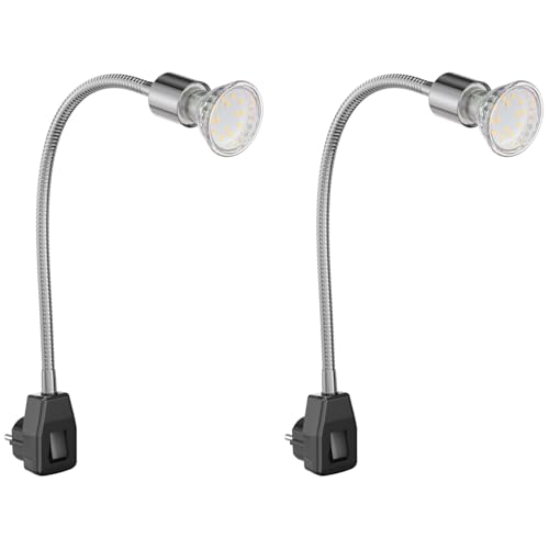 ledscom.de 2 Stück Steckdosenlampe LESCH Leselampe Schwanenhals, Schalter, chrom/schwarz + LED Lampe 227lm warm-weiß ledscom.de 2 Stück Steckdosenlampe LESCH Leselampe Schwanenhals, Schalter, chrom/schwarz + LED Lampe 227lm warm-weiß von ledscom.de