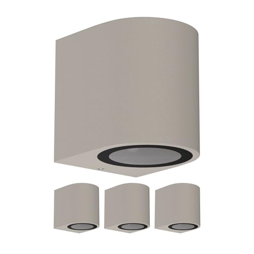 ledscom.de 4 Stück Wandleuchte ALSE Downlight für außen, grau, Aluminium, rund, inkl. GU10 LED Lampe, 450lm warmweiß von ledscom.de