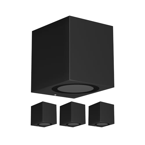 ledscom.de 4 Stück Wandleuchte ALSE Downlight für außen, schwarz, Aluminium, eckig, inkl. GU10 LED Lampe, 450lm warmweiß von ledscom.de