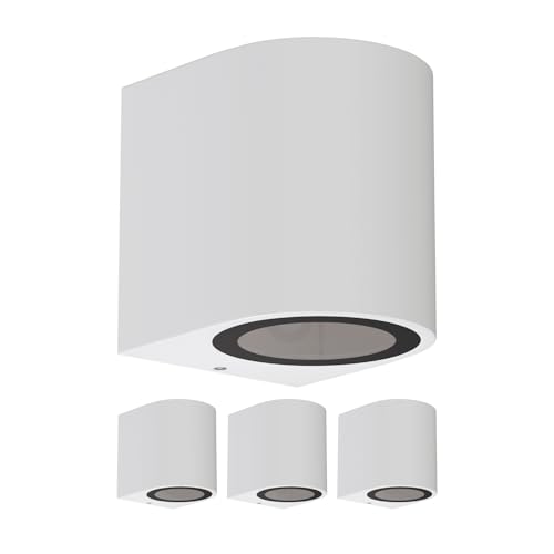 ledscom.de 4 Stück Wandleuchte ALSE Downlight für außen, weiß, Aluminium, rund, inkl. GU10 LED Lampe (warmweiß, 5,4W, 510lm, 50°) von ledscom.de