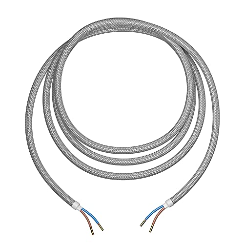 ledscom.de Textilkabel, 3m, silber, 2 x 0,75 mm², H03VV-F Textilummantelung, Lampenkabel, Retro-Design, DIY Beleuchtung, Elektrokabel, Stromkabel, Beleuchtungszubehör, Verkabelungsmaterial von ledscom.de