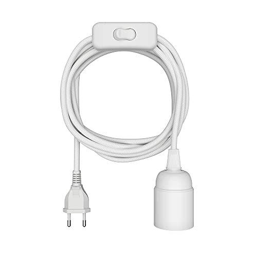 ledscom.de Textilkabel LEHA, Stecker, Schalter, weiß, 3m, Lampen-Fassung, 1x E27 max. 60W von ledscom.de