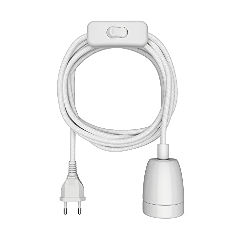 ledscom.de Textilkabel LEHA II, Stecker, Schalter, weiß, 3m, Porzellan-Fassung, 1x E27 max. 300W von ledscom.de