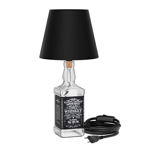 ledscom.de Tischlampe FLAKO, Textilkabel schwarz, Lampenschirm schwarz, inkl. 3-Stufen E27 LED Lampe (warmweiß, 7,1 W, 963lm) ohne Flasche von ledscom.de