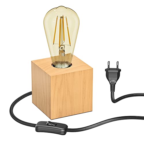 ledscom.de Tischlampe HITO, Holz massiv, eckig, inkl. E27 LED Retro gold max. 814lm extra-warmweiß 3-Stufen von ledscom.de