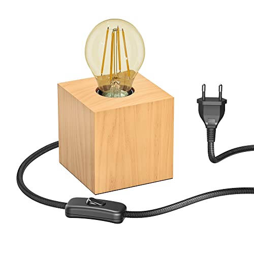 ledscom.de Tischlampe HITO, Holz massiv, eckig, inkl. E27 Lampe gold max. 778lm, 3-Stufen dimmen, extra-warmweiß von ledscom.de