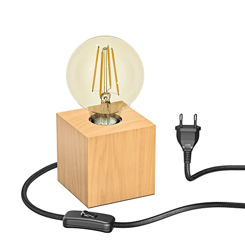 ledscom.de Tischlampe HITO, Holz massiv, eckig + LED Lampe gold max. 818lm, 3-Stufen dimmen, extra-warmweiß von ledscom.de
