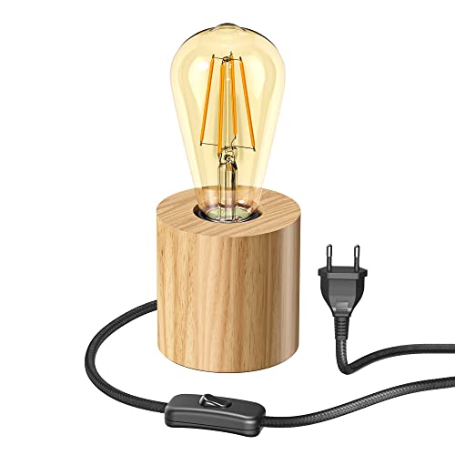 ledscom.de Tischlampe HITO, Holz massiv, rund, inkl. E27 LED Retro gold max. 814lm extra-warmweiß 3-Stufen von ledscom.de