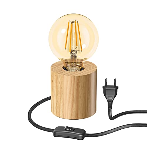 ledscom.de Tischlampe HITO, Holz massiv, rund, inkl. LED Lampe gold max. 818lm, 3-Stufen dimmen, extra-warmweiß von ledscom.de