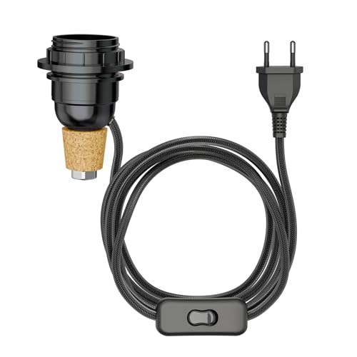 ledscom.de Tischlampe Korkenlampe FLAKO mit Schalter und Textilkabel, schwarz, 1x E27 max. 60W, ohne Flasche, ohne Leuchtmittel von ledscom.de