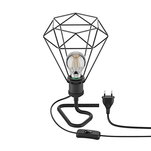 ledscom.de Tischlampe RETRA, Schalter, schwarz, Käfig-Schirm + LED Lampe, 370lm, extra-warmweiß von ledscom.de