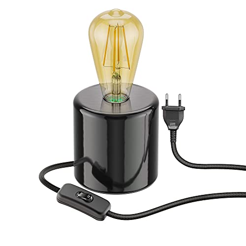 ledscom.de Tischlampe TIPO Porzellan rund schwarz + E27 LED Vintage gold max. 814lm extra-warmweiß 3-Stufen von ledscom.de