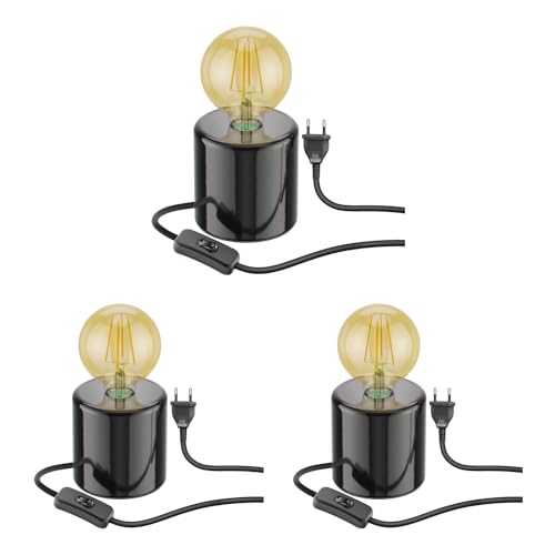 ledscom.de 3 Stück Tischlampe TIPO Porzellan rund schwarz + LED Lampe gold max. 818lm, 3-Stufen dimmen, extra-warmweiß von ledscom.de