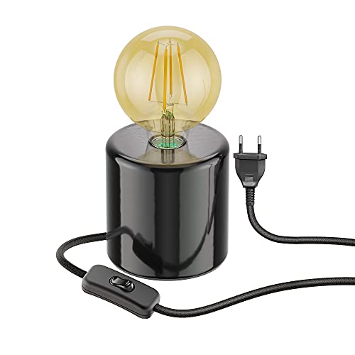 ledscom.de Tischlampe TIPO Porzellan rund schwarz + LED Lampe gold max. 818lm, 3-Stufen dimmen, extra-warmweiß von ledscom.de