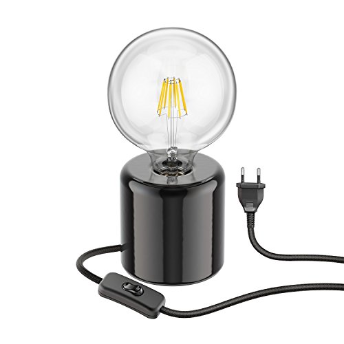 ledscom.de Tischlampe TIPO Porzellan rund schwarz Kugel inkl. E27 G125 Filament Lampe 7,123W warm-weiß 838lm von ledscom.de