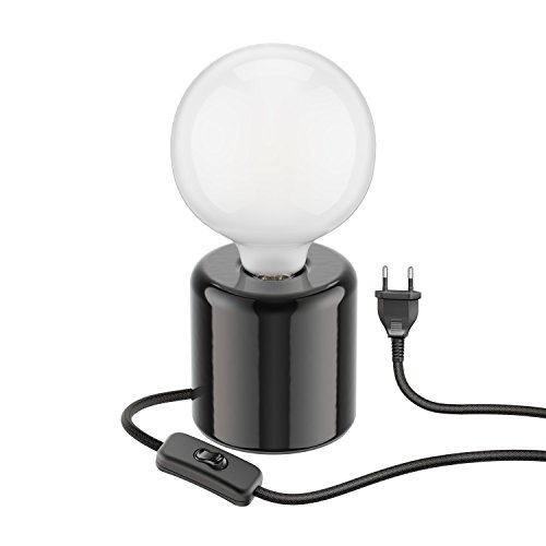 ledscom.de Tischlampe TIPO Porzellan rund schwarz Kugel inkl. E27 G125 Lampe extra matt warm-weiß 550lm von ledscom.de