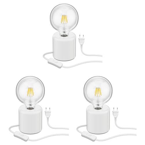 ledscom.de 3 Stück Tischlampe TIPO Porzellan rund weiß Kugel inkl. E27 G125 Filament Lampe 7,123W warm-weiß 838lm von ledscom.de