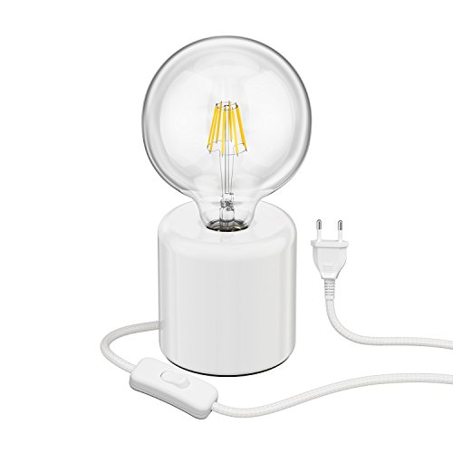 ledscom.de Tischlampe TIPO Porzellan rund weiß Kugel inkl. E27 G125 Filament Lampe 7,123W warm-weiß 838lm von ledscom.de