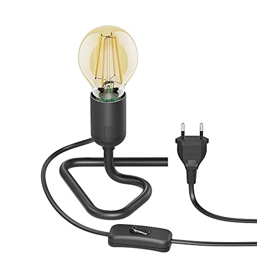 ledscom.de Tischlampe TRIN Lampen-Fassung Triangle Dreieck-Fuß schwarz Stecker Schalter + E27 LED Lampe gold max. 778lm, 3-Stufen dimmen, extra-warmweiß von ledscom.de