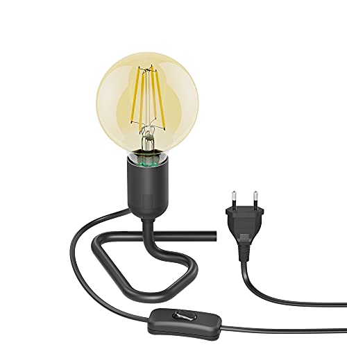 ledscom.de Tischlampe TRIN Lampen-Fassung Triangle Dreieck-Fuß schwarz Stecker Schalter + E27 LED Lampe gold max. 818lm, 3-Stufen dimmen, extra-warmweiß von ledscom.de