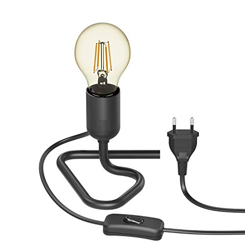 ledscom.de Tischlampe TRIN mit E27 Lampen-Fassung Triangle Dreieck-Fuß schwarz mit Stecker und Schalter + LED Lampe 471lm Gold Vintage extra-warmweiß von ledscom.de