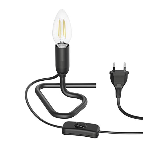 ledscom.de Tischlampe TRIN schwarz mit Stecker und Schalter + E14 LED Lampe 452lm warmweiß von ledscom.de