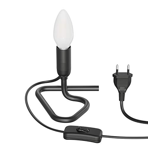 ledscom.de Tischlampe TRIN schwarz mit Stecker und Schalter inkl. E14 Lampe 424lm frosted warmweiß von ledscom.de