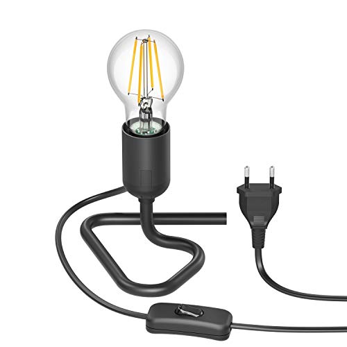 ledscom.de Tischlampe TRIN schwarz mit Stecker und Schalter inkl. E27 Lampe 963lm warmweiß, 3-Stufen Dimmen ohne Dimmer mit Lichtschalter von ledscom.de