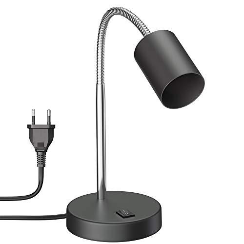 ledscom.de Tischlampe WAIKA, Schwanenhals, Schalter, schwarz, 1x GU10 max. 60W, Tischlampe, Tischleuchte, Schreibtischleuchte, Schreibtischlampe, Nachttischleuchte, Nachttischlampe, Beistelltisch von ledscom.de