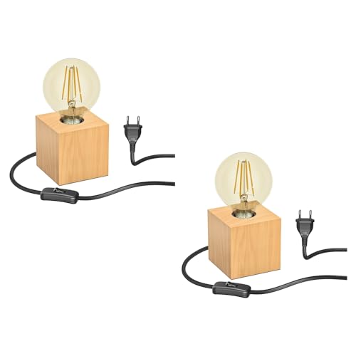 ledscom.de 2 Stück Tischlampe HITO, Holz massiv, eckig + LED Lampe gold max. 818lm, 3-Stufen dimmen, extra-warmweiß von ledscom.de