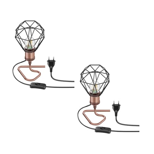 ledscom.de 2 Stück Tischlampe RETRA, Schalter, bronze; Käfig-Schirm + LED Lampe 518lm warmweiß von ledscom.de