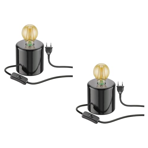 ledscom.de 2 Stück Tischlampe TIPO Porzellan rund schwarz + E27 LED Lampe gold max. 778lm, 3-Stufen dimmen, extra-warmweiß von ledscom.de
