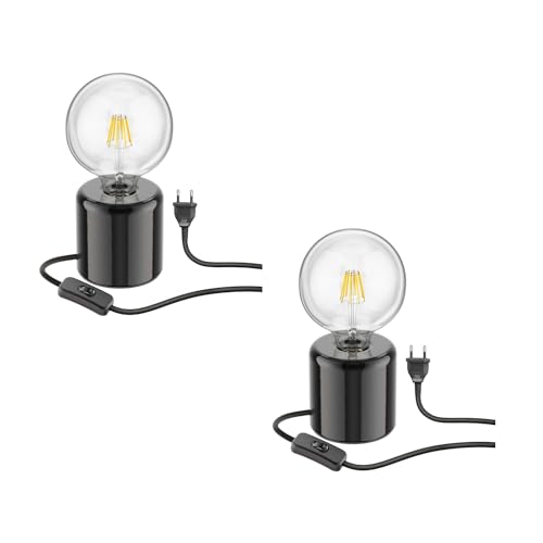 ledscom.de 2 Stück Tischlampe TIPO Porzellan rund schwarz Kugel inkl. E27 G125 Filament Lampe 7,123W warm-weiß 838lm von ledscom.de