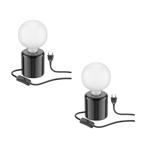 ledscom.de 2 Stück Tischlampe TIPO Porzellan rund schwarz Kugel inkl. E27 G125 Lampe extra matt warm-weiß 550lm von ledscom.de