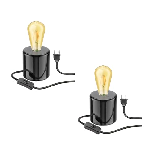 ledscom.de 2 Stück Tischlampe TIPO Porzellan rund schwarz inkl. E27 Lampe Vintage Retro gold 3,83W extra-warm-weiß 489lm von ledscom.de