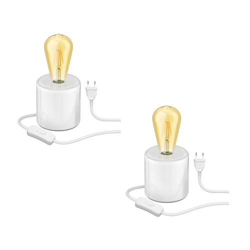 ledscom.de 2 Stück Tischlampe TIPO Porzellan rund weiß inkl. E27 Lampe Vintage Retro gold 3,83W extra-warm-weiß 489lm von ledscom.de