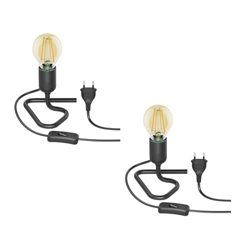 ledscom.de 2 Stück Tischlampe TRIN Lampen-Fassung Triangle Dreieck-Fuß schwarz Stecker Schalter + E27 LED Lampe gold max. 778lm, 3-Stufen dimmen, extra-warmweiß von ledscom.de