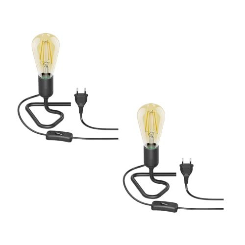 ledscom.de 2 Stück Tischlampe TRIN Lampen-Fassung schwarz Stecker Schalter + E27 LED Vintage gold max. 814lm extra-warmweiß 3-Stufen von ledscom.de