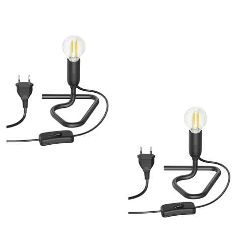 ledscom.de 2 Stück Tischlampe TRIN schwarz mit Stecker und Schalter inkl. E14 LED Lampe, 3-Stufen-dimmbar über Lichtschalter, warmweiß, W, 542lm von ledscom.de