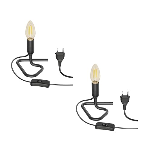 ledscom.de 2 Stück Tischlampe TRIN schwarz mit Stecker und Schalter inkl. E14 Lampe 458lm Vintage gold extra-warmweiß von ledscom.de