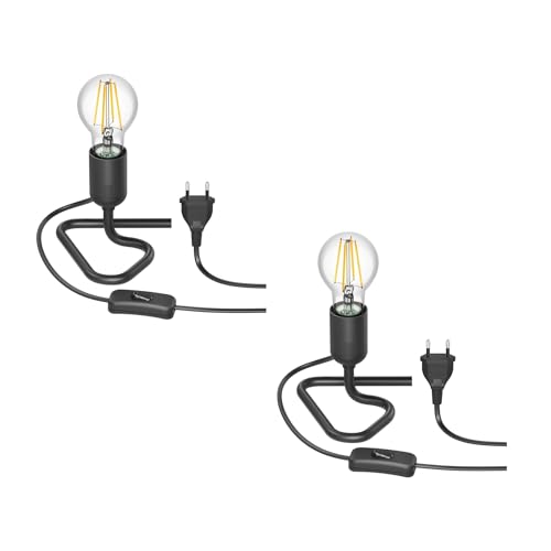 ledscom.de 2 Stück Tischlampe TRIN schwarz mit Stecker und Schalter inkl. E27 Lampe 963lm warmweiß, 3-Stufen Dimmen ohne Dimmer mit Lichtschalter von ledscom.de