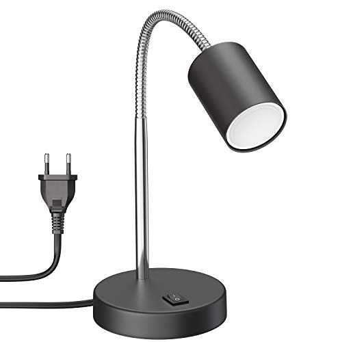 ledscom.de Tischleuchte WAIKA Schwanenhals Schalter schwarz matt + LED Lampe warmweiß 3-Stufen Dimmen 500lm von ledscom.de