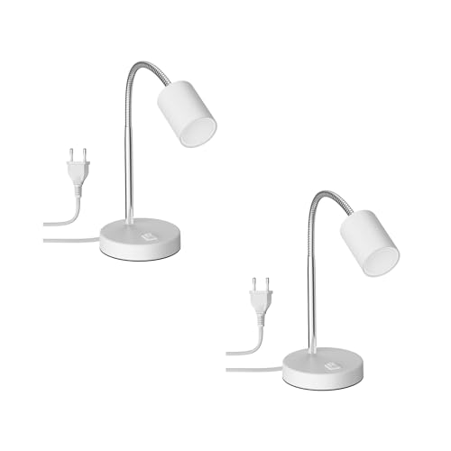 ledscom.de 2 Stück Tischleuchte WAIKA Schwanenhals Schalter weiß matt + LED Lampe warmweiß 3-Stufen Dimmen 500lm von ledscom.de