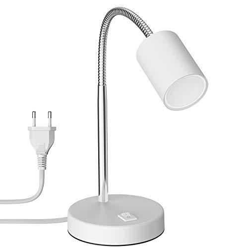 ledscom.de Tischleuchte WAIKA Schwanenhals Schalter weiß matt + LED Lampe warmweiß 3-Stufen Dimmen 500lm von ledscom.de